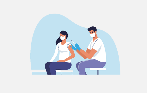 Illustration of man administering vaccine to a woman