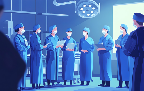 Doctors in a surgery room standing in a line