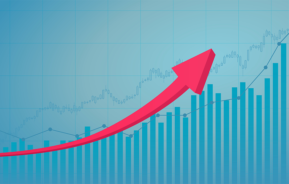 Red arrow tracking bar chart that is ascending in height