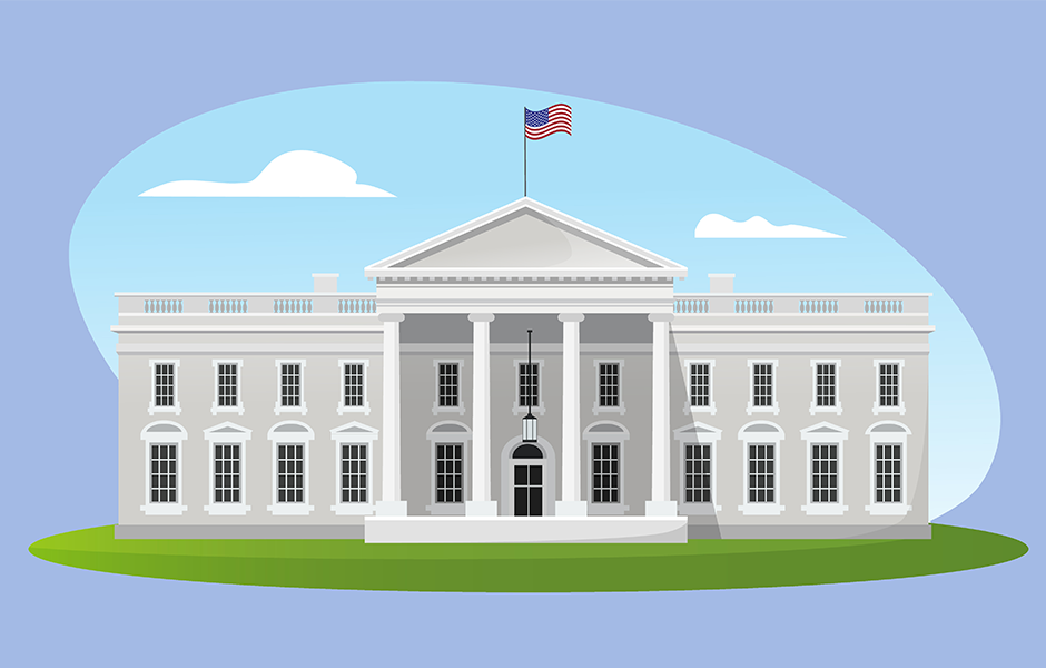 white house on blue background